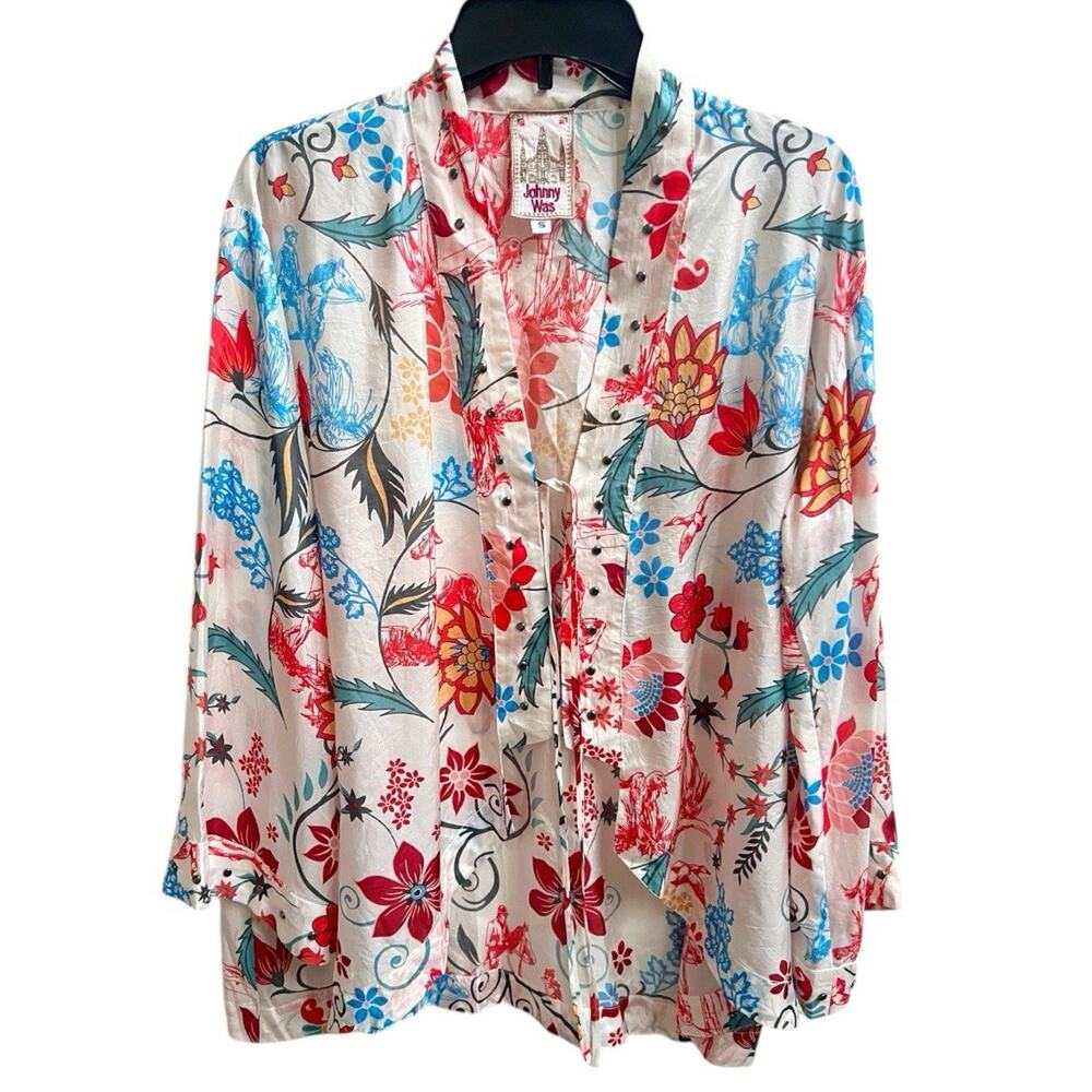 Johnny Was Kimono Studded Front Tie Hanns Print Cardigan Sz S Floral Boho